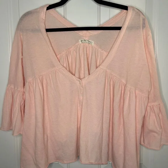 Free People Sweet Little Tee Pink Flounce Sleeve Top Size Small - Picture 5 of 8